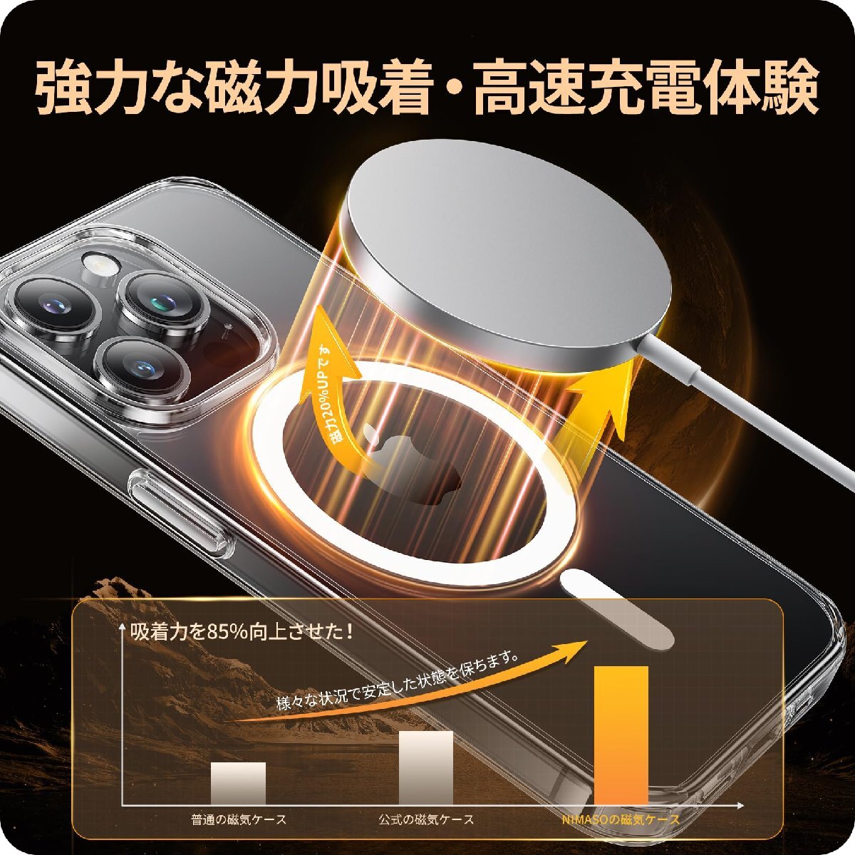 送料無料★NIMASO ガラスフイルム（2枚）+iPhone15Pro Max クリアケース Magsafe ワイヤレス充電_画像7