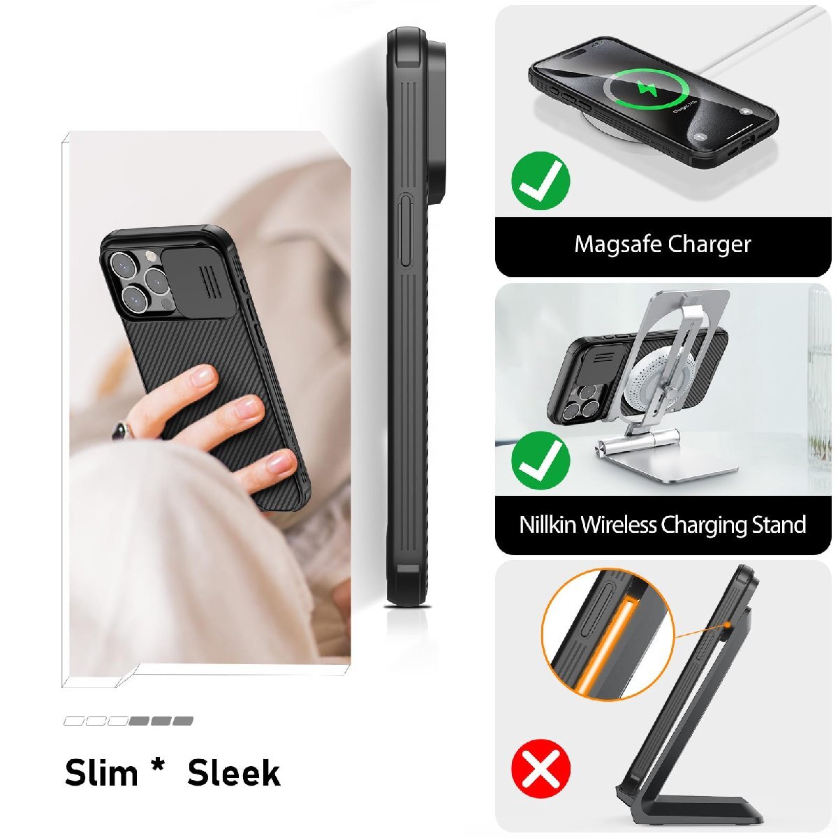 送料無料★Nillkin iPhone15 Pro ケース MagSafe対応 マグネット式 ワイヤレス充電対応(black)_画像7
