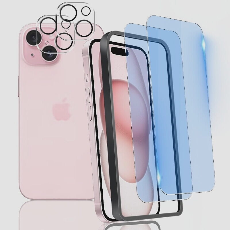 送料無料★iPhone 15 ガラスフィルム ブルーライトカット iPhone15 フイルム（２枚入）+レンズ保護（２枚入）_画像1