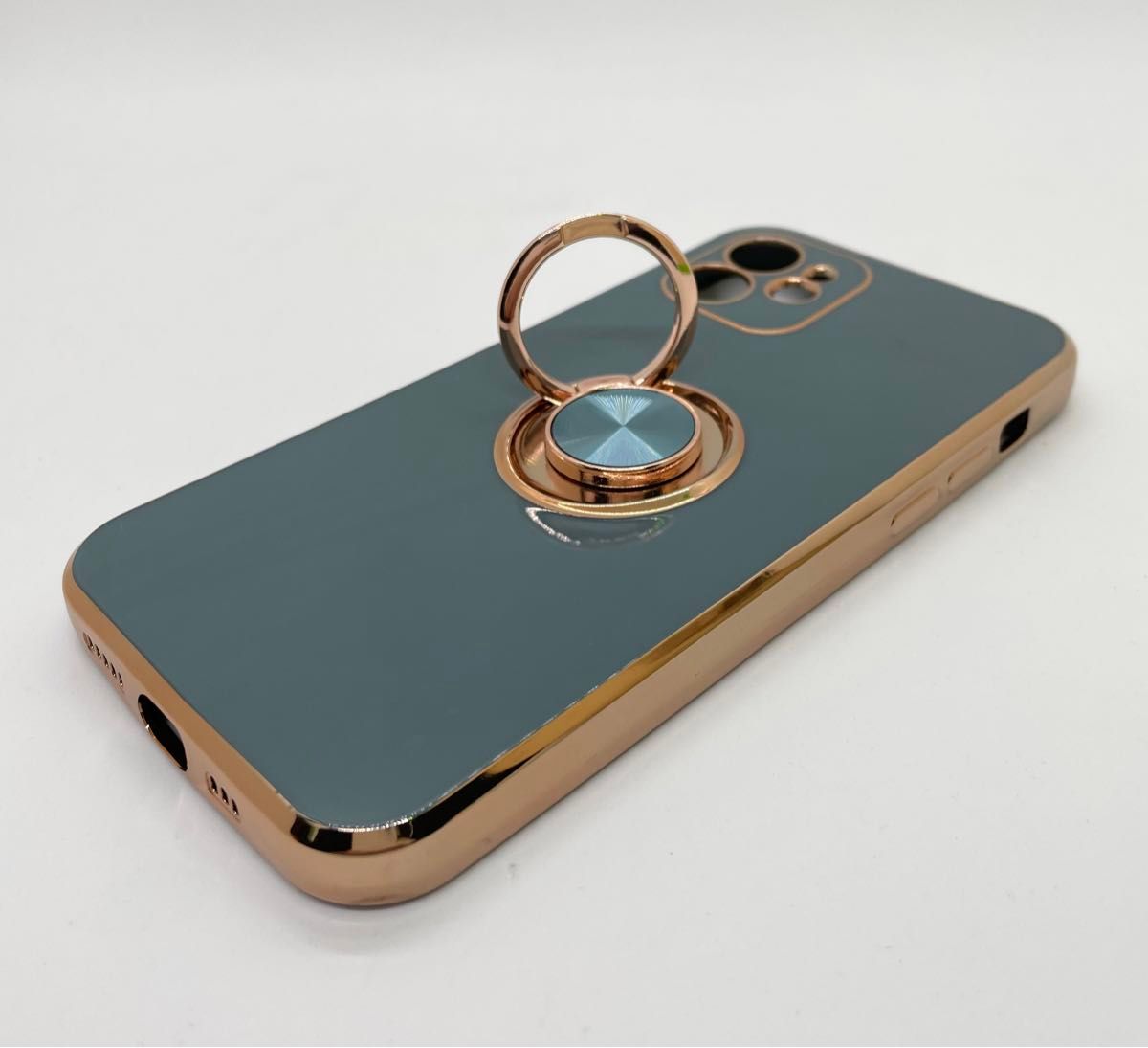 iPhone12 スマホケース ソフトカバー スマホリング ピンクゴールド モスグリーン シンプル おしゃれ 美品