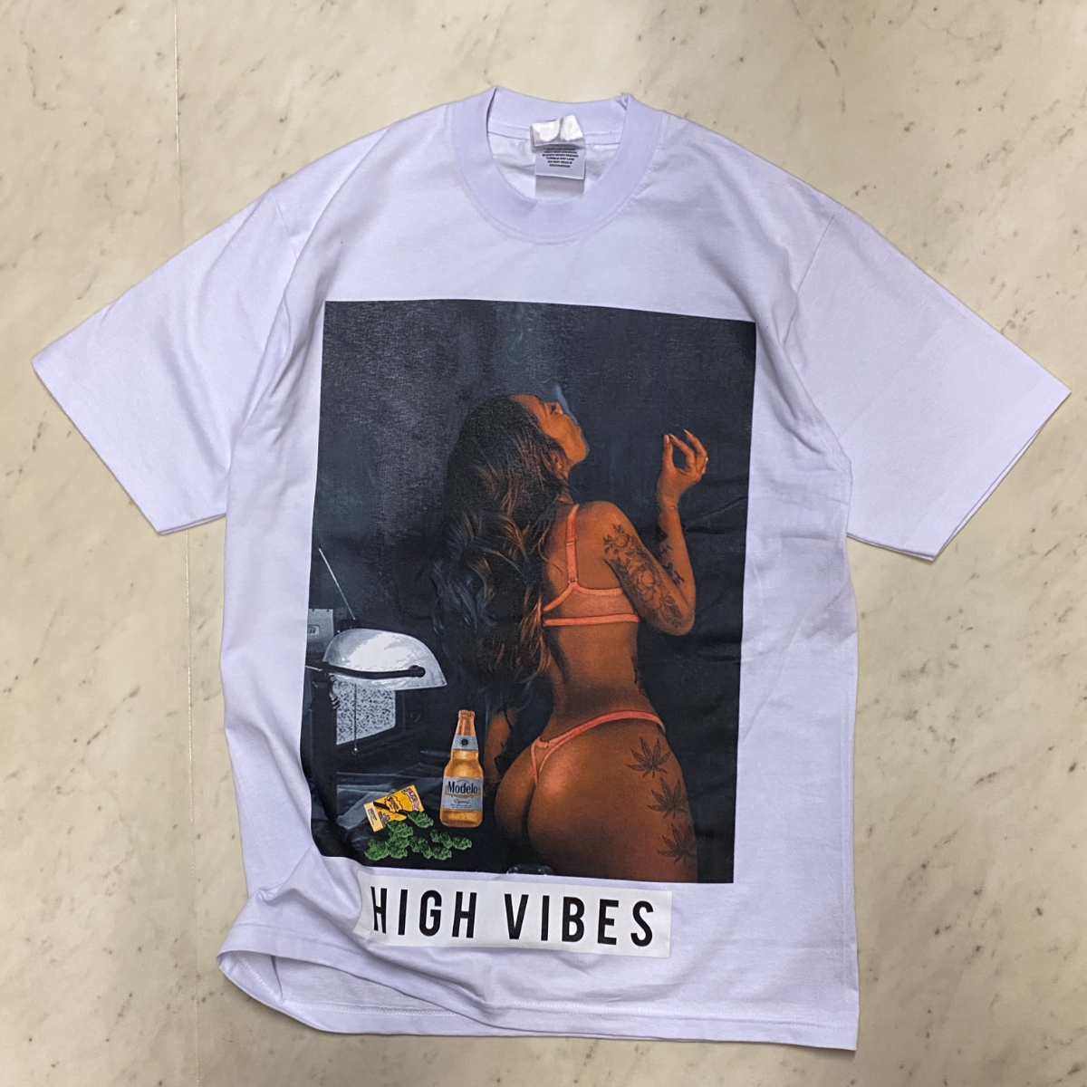 LA発 【3XL】 HIGH VIBES アンダーグラウンド グラフィック ヘビーウェイト 半袖 Tシャツ 白 ハイバイブス Modelo チカーノ メキシコ