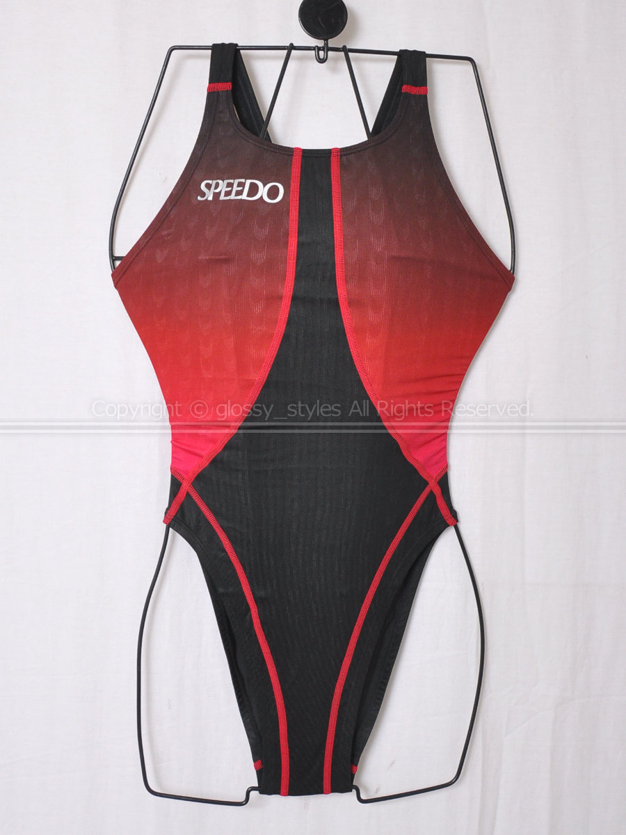 K1904-12■美品 旧SPEEDO スピード fastskin-ex ファーストスキンex ハイレグ競泳水着 83OC-35262 レッド×ブラック L_画像1