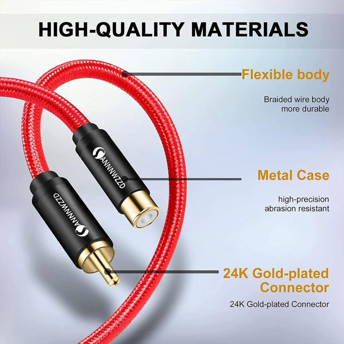 RCA 同軸ケーブル ナイロン編み オーディオケーブル RCA(オス) to RCA(メス) スピーカーケーブル 3M