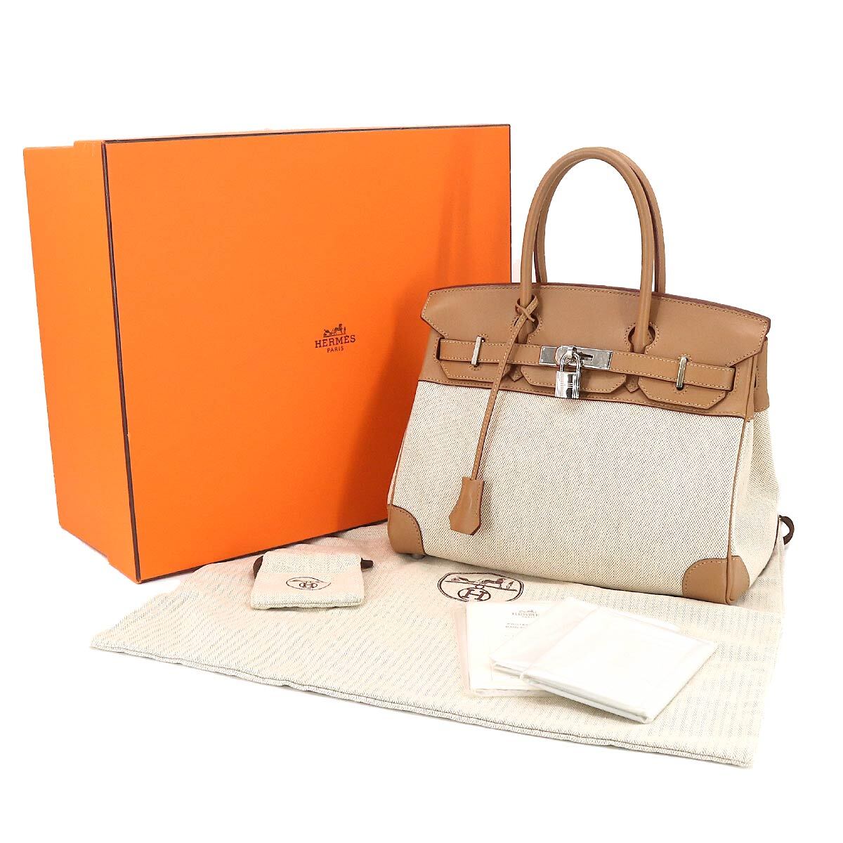 新品同様 エエルメス HERMES バーキン30 ハンド バッグ トワルアッシュ スイフト ベージュ系 □L刻印 シルバー 金具 90196307_画像10