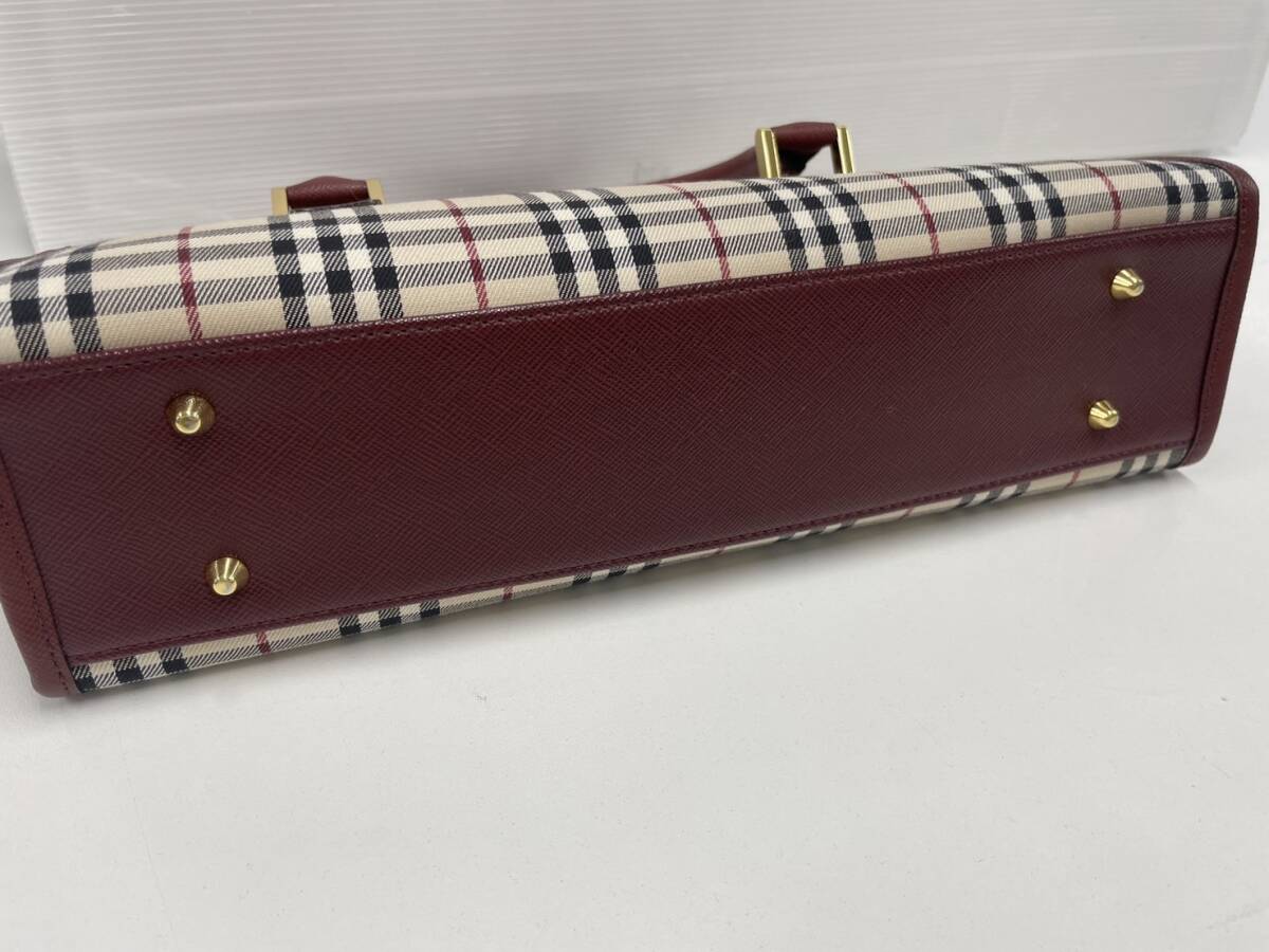 ★美品 バーバリー BURBERRY ハンドバッグ トートバッグ キャンバス×レザー ノバチェック ベージュ レッド 【中古】の画像9