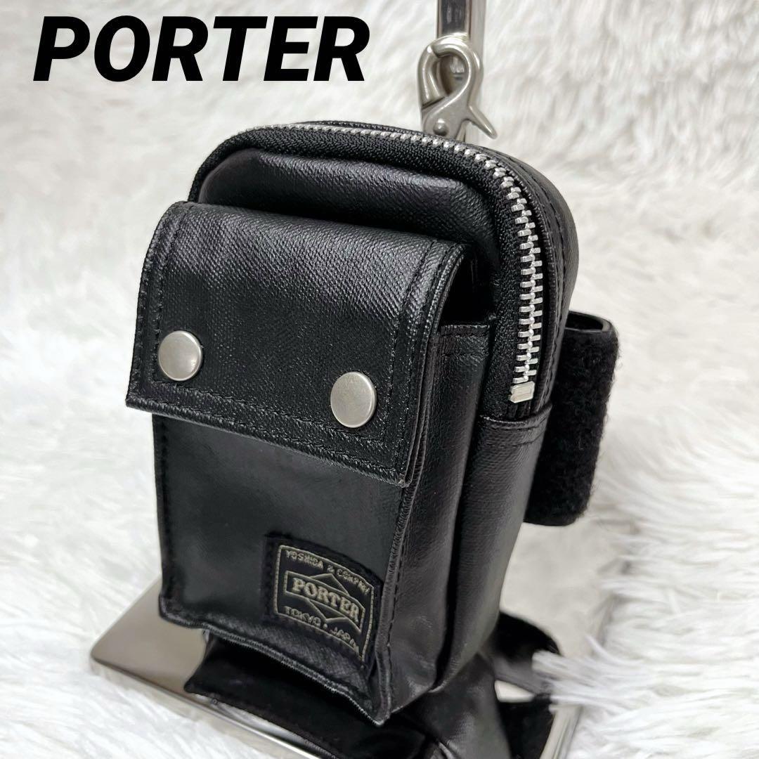 【美品】 PORTER ポーター フリースタイル モバイルケース ブラック タバコ入れ ポーチ 小物入れ ウエストポーチ ナスカン _画像1