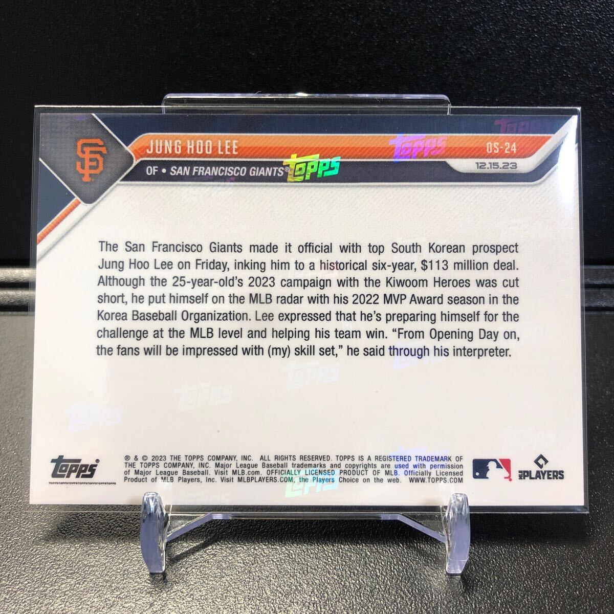 Jung Hoo Lee - 2023 MLB TOPPS NOW Topps JP Card OS24 イ・ジョンフ WBC韓国代表 Giants _画像2