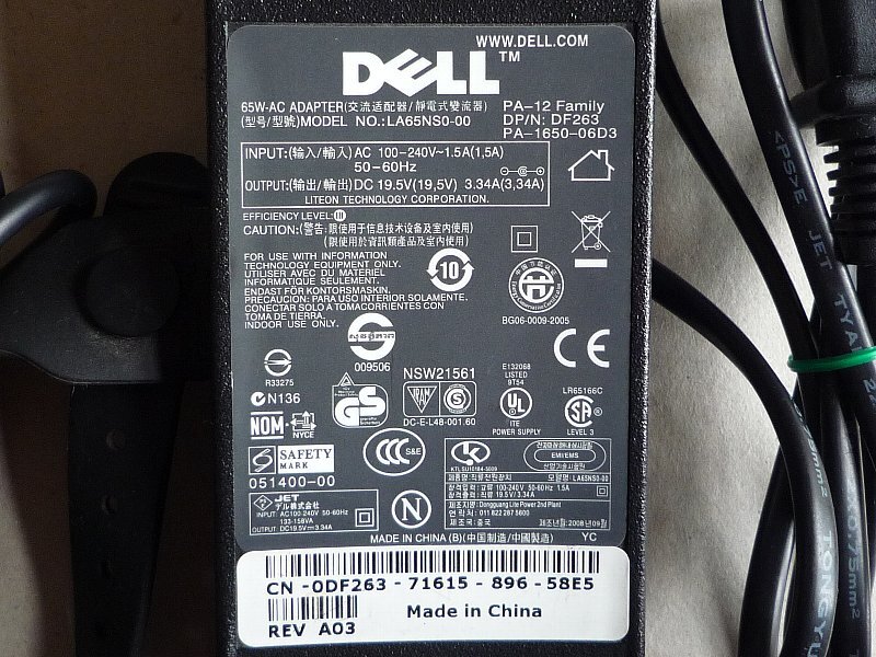 DELL　ACアダプター　LA65NS0-00 PA-1650-06D3 中古（ジャンク）_画像3