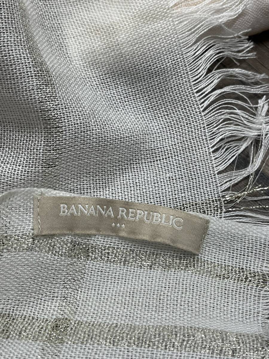 BANANA REPUBLIC バナナ リパブリック ストール アイボリー系 チェック柄 ラメ フリンジ W63 H196_画像6