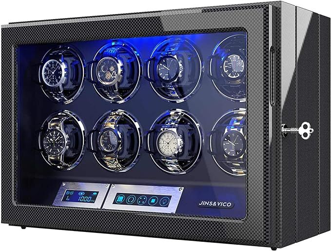  winding machine 8ps.@ hoisting wristwatch self-winding watch up machine watch Winder quiet sound design LCD touch screen high class clock case charcoal element fiber 