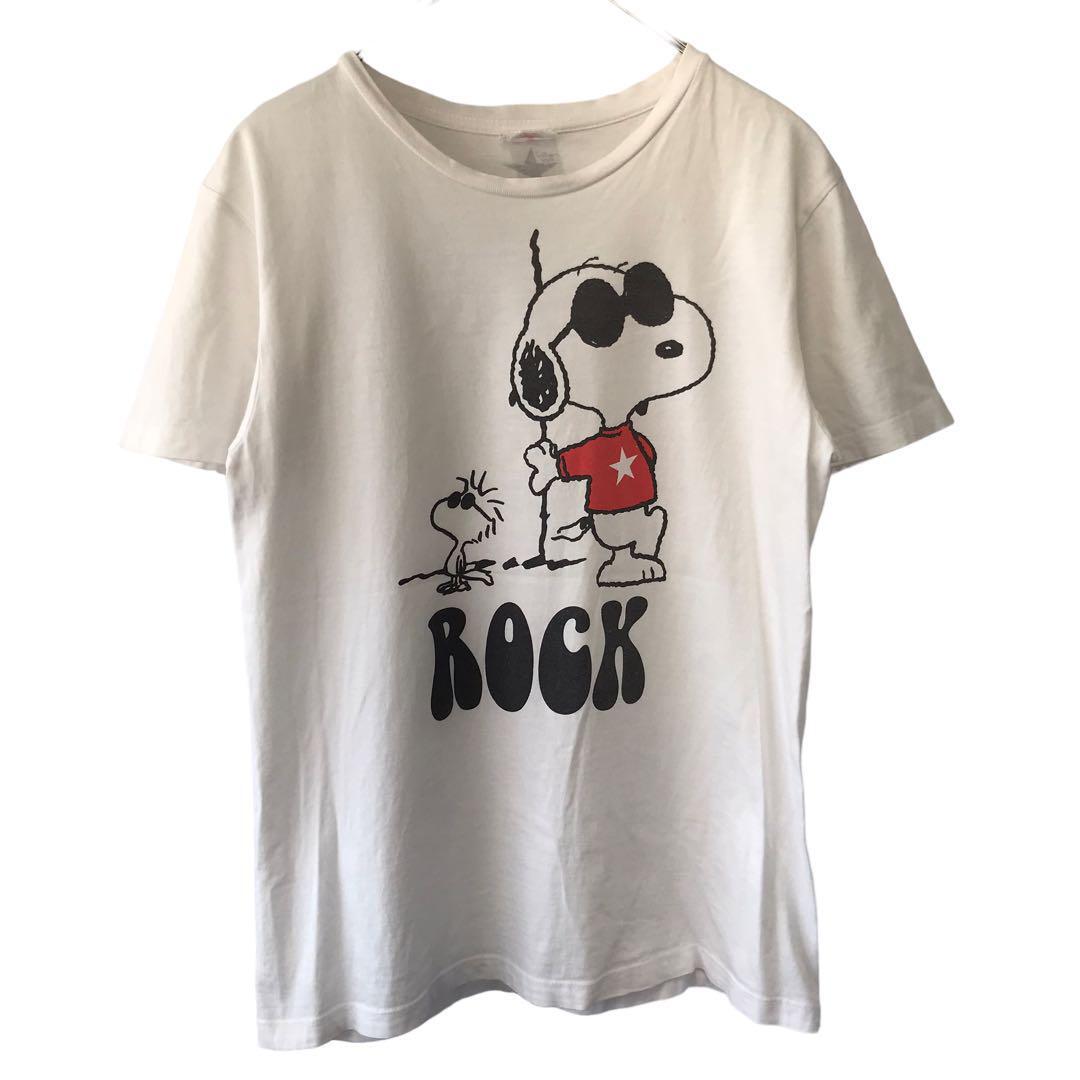 PEANUTSスヌーピープリントロック半袖Tシャツ/レディースM g5