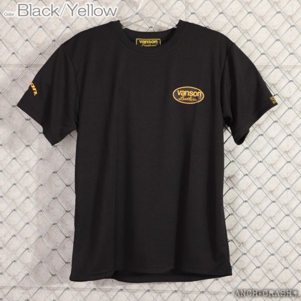 VANSON ドライメッシュ 半袖 Tシャツ VS22802S ブラック×イエロー【Lサイズ】バンソン_画像4