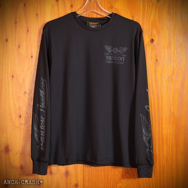 VANSON ドライ長袖Tシャツ ACVL-904 ブラック×チャコール【Lサイズ】バンソン 当店別注 吸汗速乾 抗菌防臭 UVカット バイカー_画像6