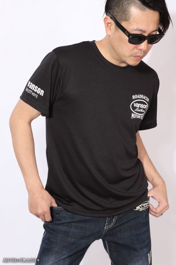 VANSON ドライメッシュ 半袖 Tシャツ VS21804S ブラック×ホワイト【Lサイズ】バンソン_画像2