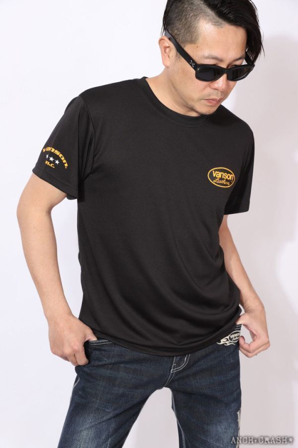 VANSON ドライメッシュ 半袖 Tシャツ VS22802S ブラック×イエロー【Lサイズ】バンソン_画像2