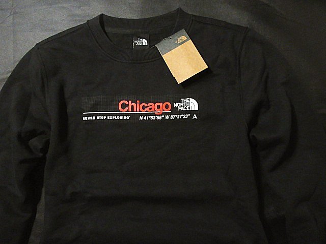 本物正規◆ノースフェイス◆トレーナー クルー スウェット CITY CREW CHICAGO■S■黒 /シカゴ■新品 アメリカ限定/裏地起毛/H14