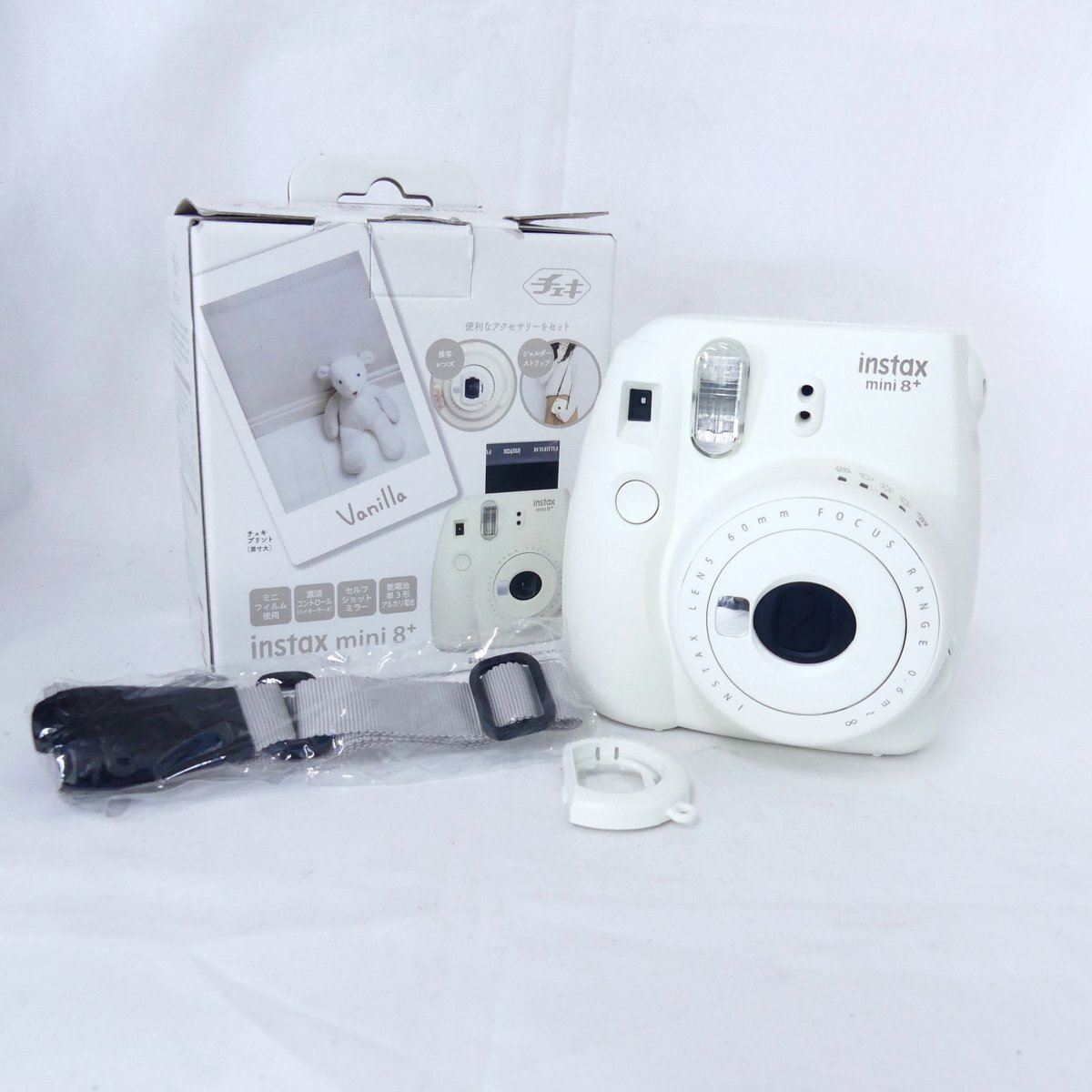 FUJIFILM フジフイルム instax mini 8+ バニラ ホワイト チェキ インスタントカメラ 単3電池使用 通電OK USED /2405C_画像1