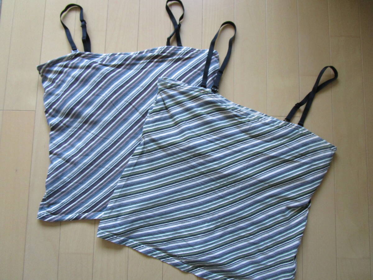 * large size /3L*bla top cup attaching diagonal stripe camisole 2 pieces set! tube top 