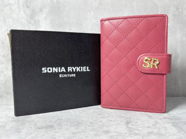 *1 иен * L0097 коробка приложен прекрасный товар SONIA RYKIEL Sonia Rykiel женский SR с логотипом стеганое полотно обложка для записной книжки блокнот для заметок кожа оттенок красного 