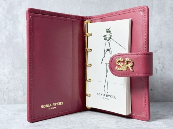 *1 иен * L0097 коробка приложен прекрасный товар SONIA RYKIEL Sonia Rykiel женский SR с логотипом стеганое полотно обложка для записной книжки блокнот для заметок кожа оттенок красного 