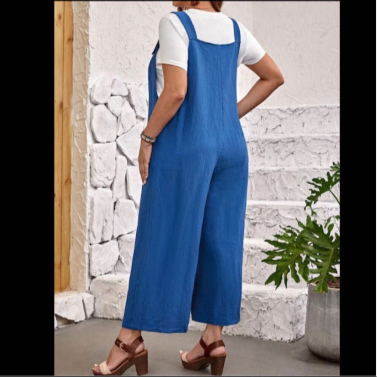 新品　サロペット　オーバーオール　オールインワン　ブルー　ロング　ワイドパンツ　3XL 4L 大きいサイズ　フェスファッション