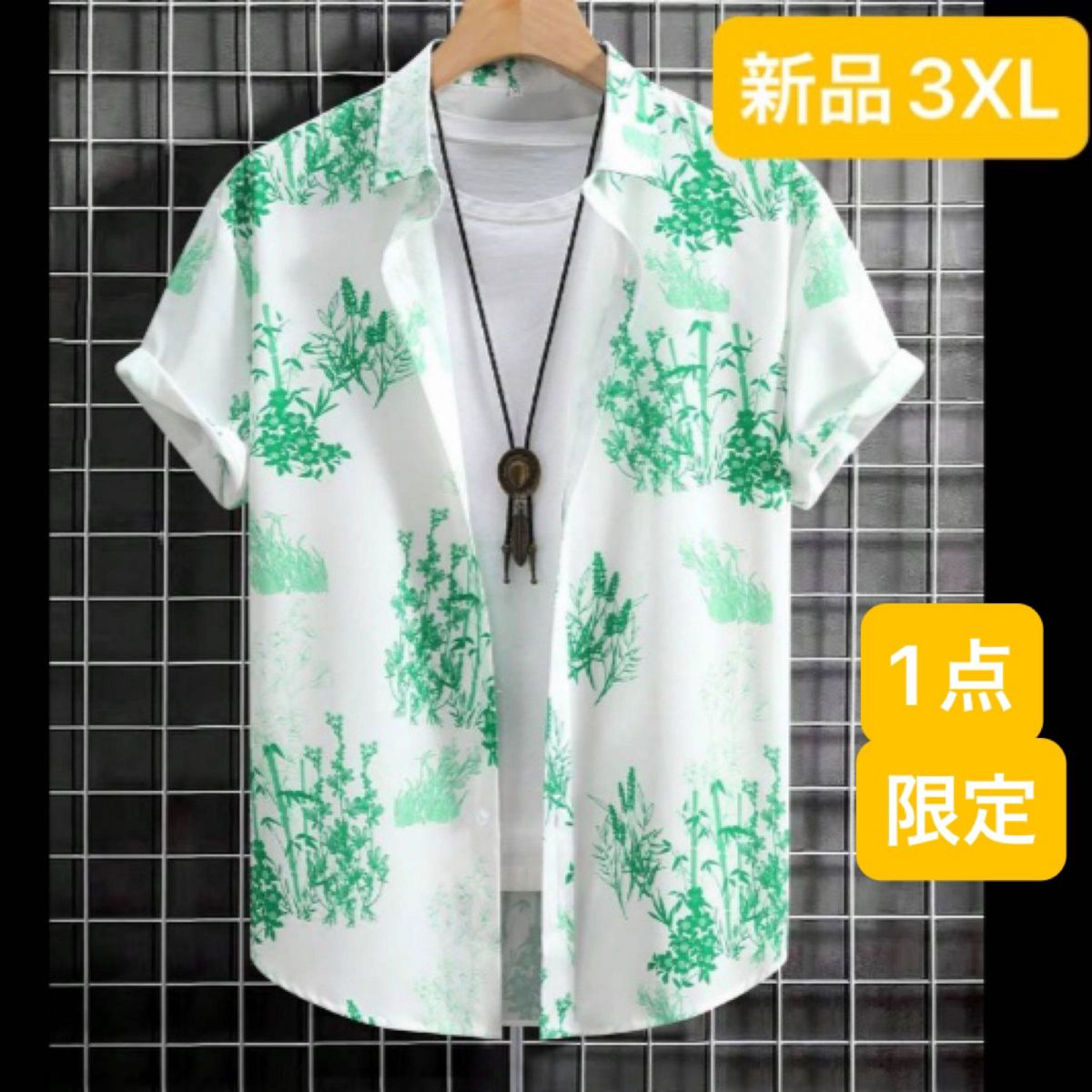 新品　レディース　半袖シャツ　チュニック　ホワイト×グリーン　花柄　3XL 大きいサイズ　ゆったり　韓国風 4L
