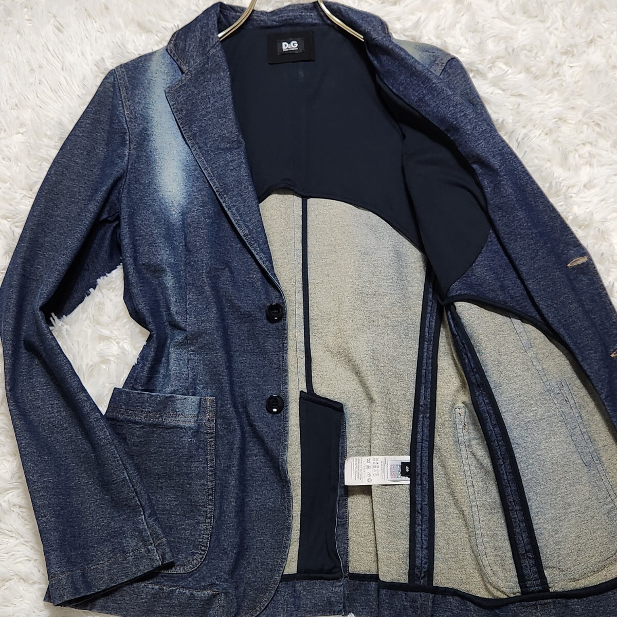  превосходный товар редкий L соответствует DOLCE&GABBANA Dolce & Gabbana tailored jacket Anne темно синий Denim стрейч индиго голубой осветлитель обработка 