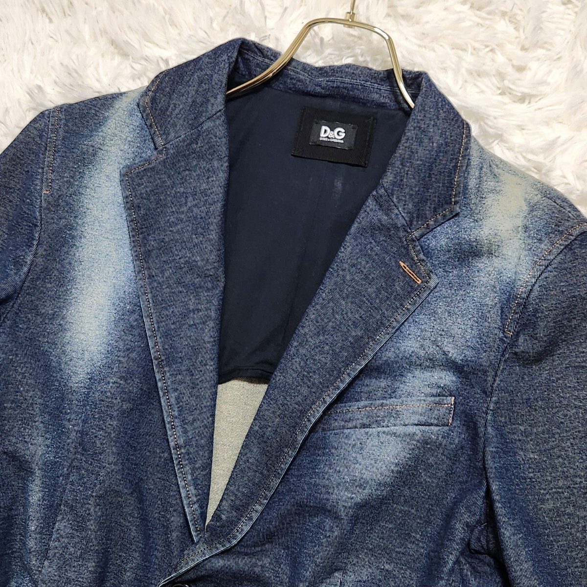  превосходный товар редкий L соответствует DOLCE&GABBANA Dolce & Gabbana tailored jacket Anne темно синий Denim стрейч индиго голубой осветлитель обработка 
