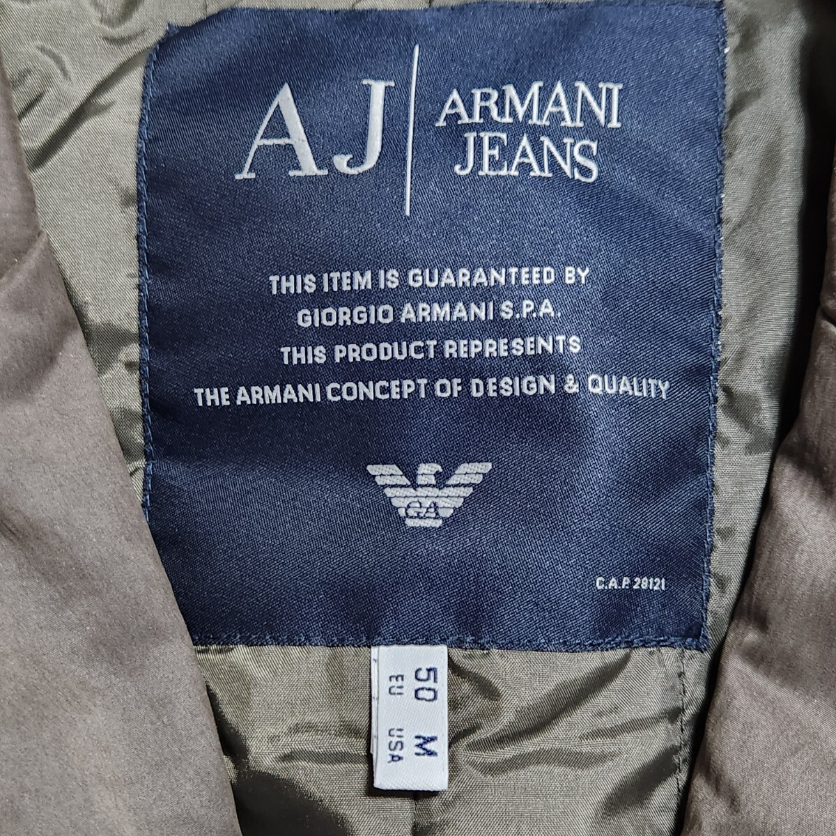 極美品 希少 XL相当 ARMANI JEANS アルマーニジーンズ テーラードジャケット ブルゾン ナイロン 中綿 キルティング ブラウン 50 メンズの画像8