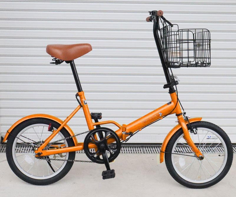 折りたたみ自転車 16インチ EB-16 オレンジ コンパクト収納 小径車【本州・四国 送料無料！】 ライト 鍵付き カゴ付き AIJYU CYCLEの画像1