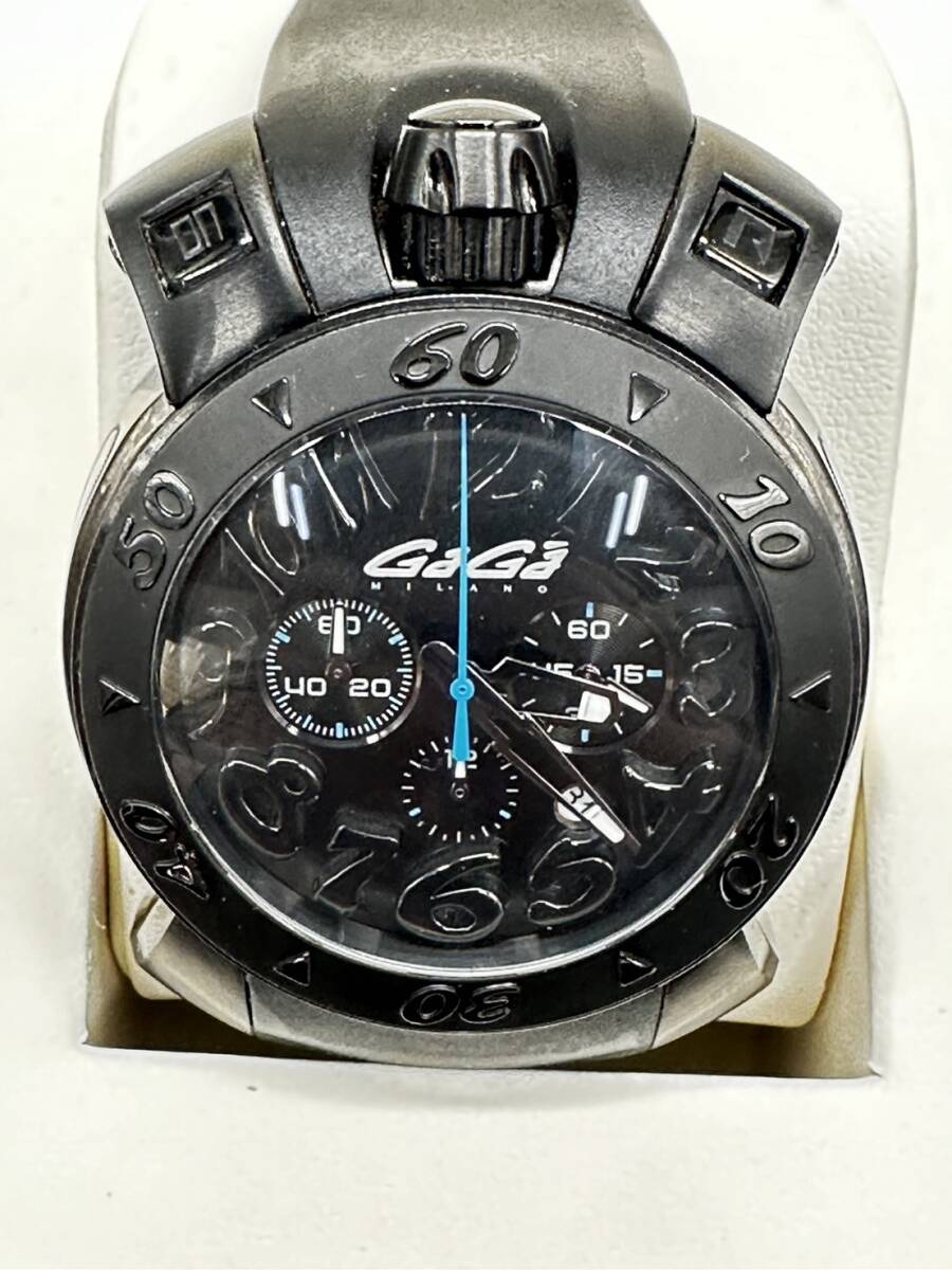 H5565 GaGaMILANOガガミラノ48MMクロノグラフメンズ腕時計クォーツプッシュボタンラバーベルト高級ラインフルブラック_画像1