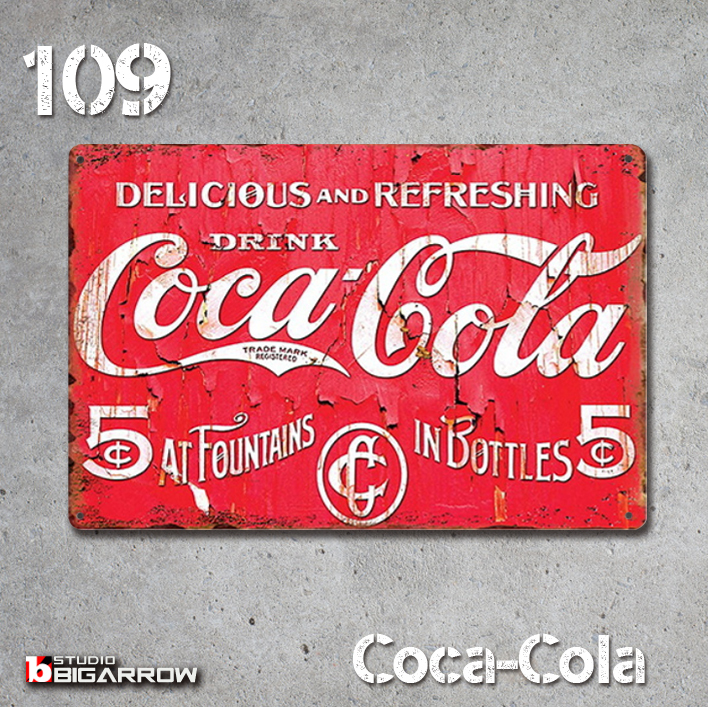 109 ブリキ看板 20×30㎝ Coca-Cola コカ・コーラ ガレージ メタルプレート アメリカンインテリア 世田谷ベースの画像3