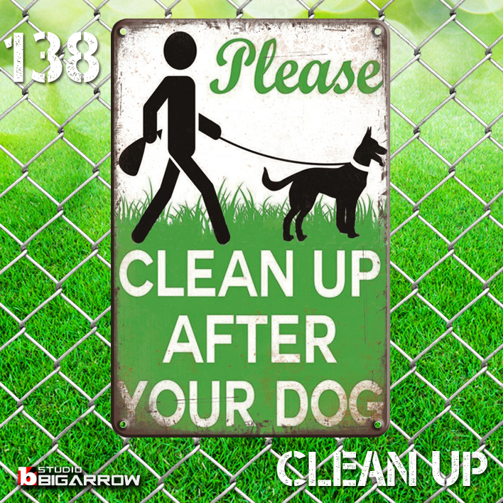 138 ブリキ看板 20×30㎝ CLEAN UP AFTER YOUR DOG お散歩マナー ガレージ アンティーク アメリカンインテリア 世田谷ベース_画像1