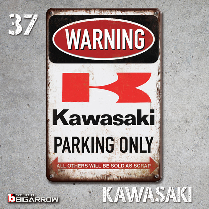 37 ブリキ看板 20×30㎝ KAWASAKI PARKING ONLY カワサキ ガレージ メタルプレート アメリカンインテリア 世田谷ベース_画像3