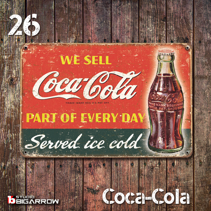 26 ブリキ看板 20×30㎝ Coca-Cola コカ・コーラ ガレージ スチール アンティーク アメリカンインテリア 世田谷ベース_画像1