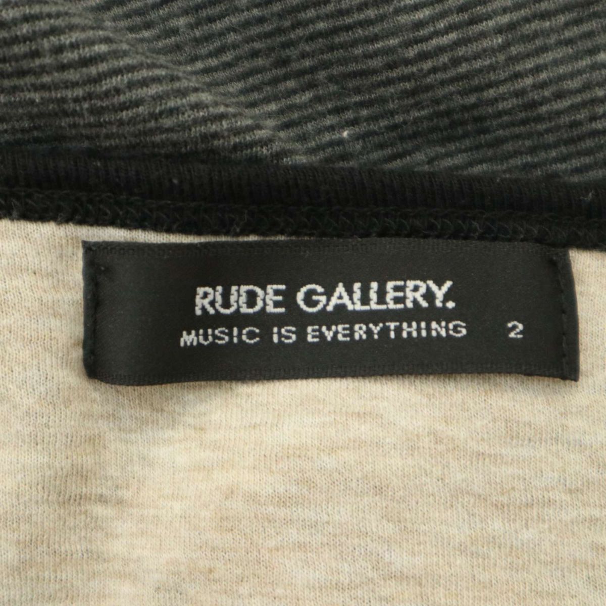 RUDE GALLERY ルードギャラリー 通年 ロゴ★ 長袖 Vネック 細ボーダー カットソー ロンTシャツ Sz.2 メンズ グレー 日本製 A4T04873_5#Fの画像6