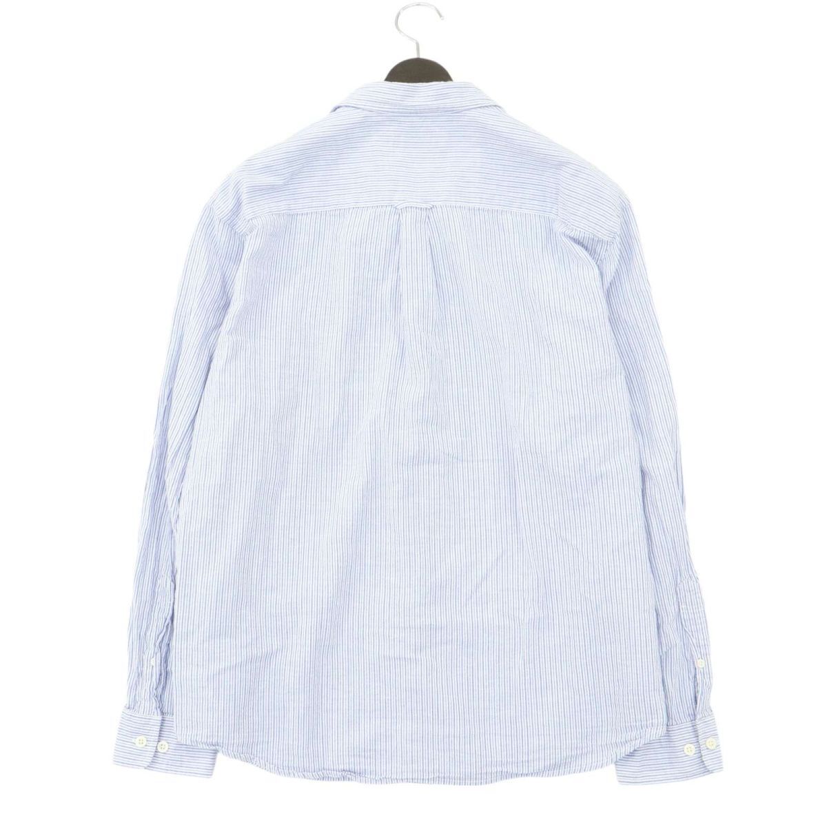 Eddie Bauer エディーバウアー 通年 ロゴ刺繍★ 長(zhǎng)袖 ストライプ シャツ Sz.L　メンズ 白 × ネイビー アウトドア　A4T05062_5#C