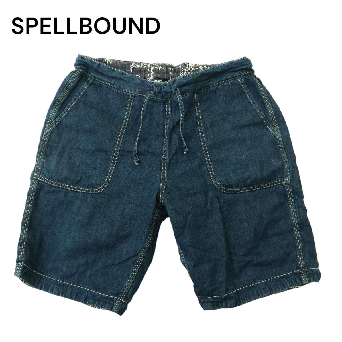 SPELLBOUND スペルバウンド リバーシブル★ パッチワーク ペイズリー デニム ハーフ ショート パンツ ジーンズ Sz.30 メンズ　A4B02394_5#P_画像1