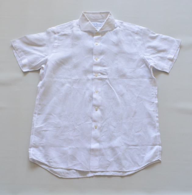 【 鎌倉シャツ Maker's Shirt 】麻100% 白 半袖シャツ LL /リネンシャツ/ホリゾンタル_画像1