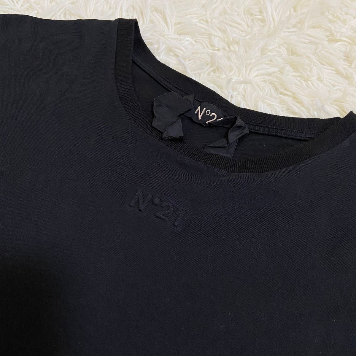 美品☆ N°21 ヌメロヴェントゥーノ Tシャツ チェック ロゴ ブラック