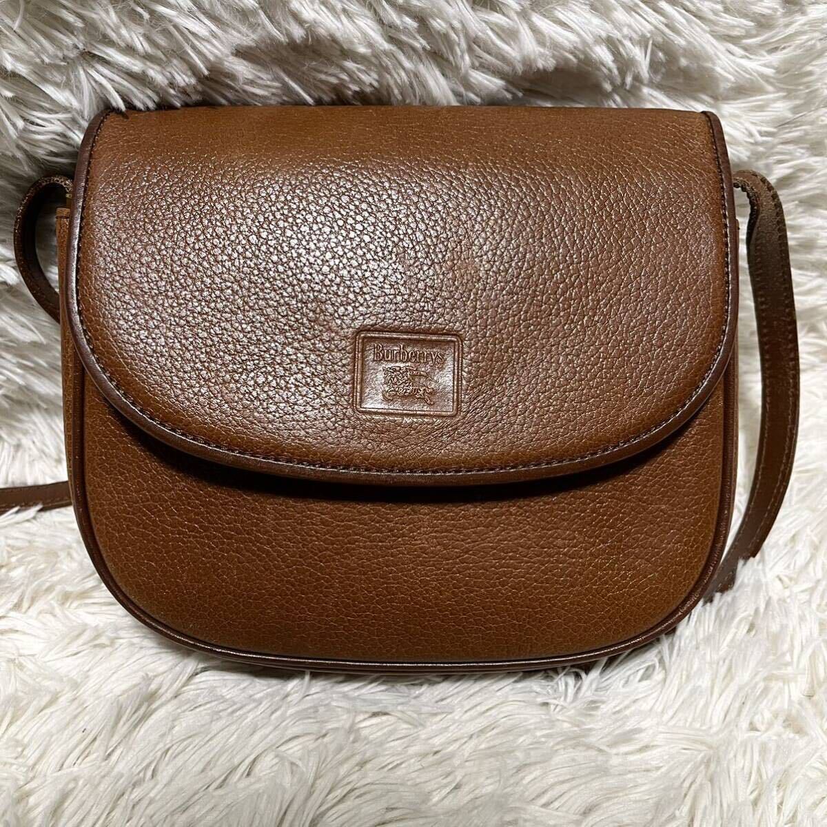Burberry Burberry shoulder bag leather original leather diagonal ..noba check wrinkle leather flap Vintage magnet type Brown tea color 