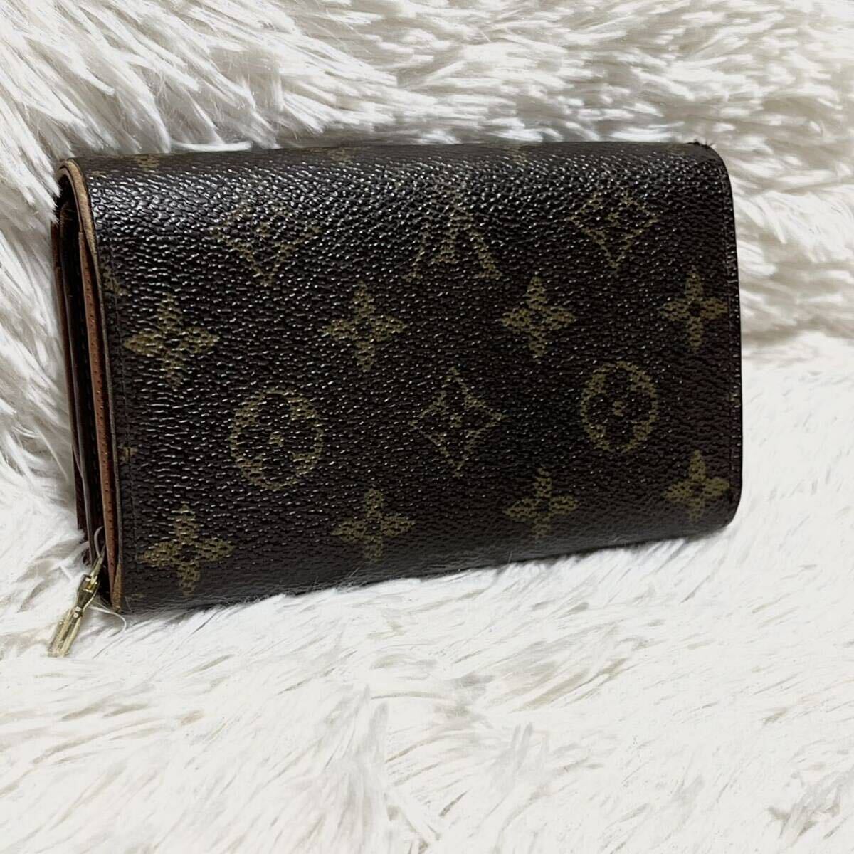 【良品】LOUIS VUITTON ルイヴィトン 二つ折り財布 ポルトフォイユ トレゾール モノグラム L字ファスナー ブラウン 刻印有 RA0012 ビトン_画像2