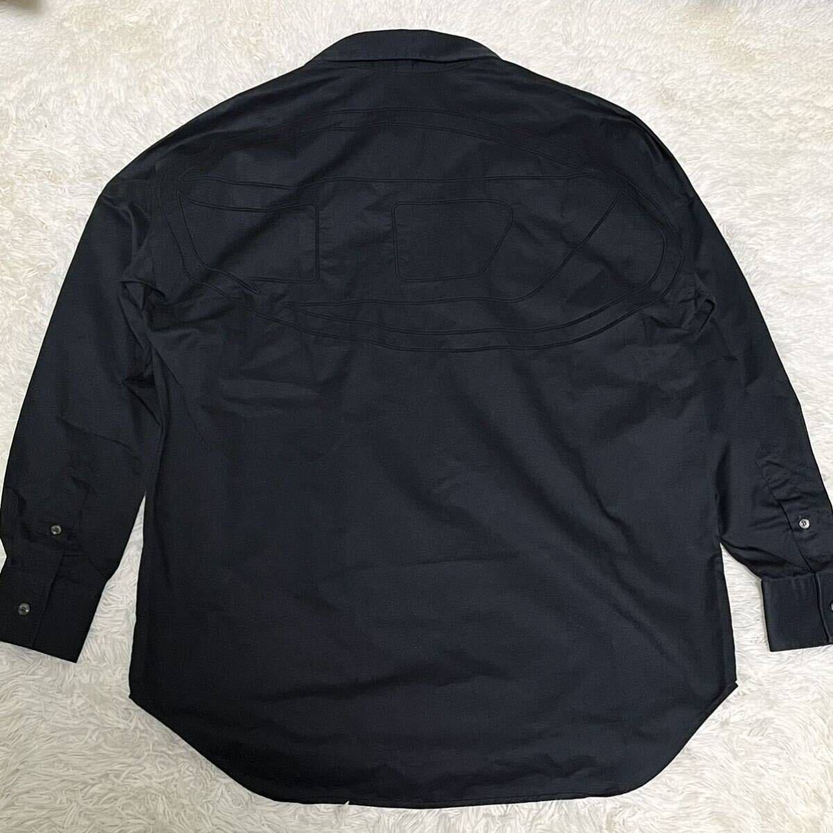 【希少L/未使用級】DIESEL ディーゼル シャツ 長袖 ブラック 黒 Dロゴ ロゴボタン 背面デカロゴ 近年モデル オーバーサイズ 46 メンズ _画像3