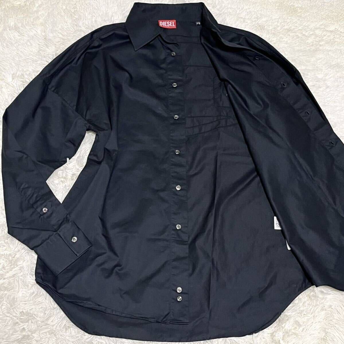 【希少L/未使用級】DIESEL ディーゼル シャツ 長袖 ブラック 黒 Dロゴ ロゴボタン 背面デカロゴ 近年モデル オーバーサイズ 46 メンズ _画像1