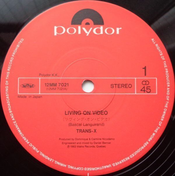 LP(12Inch)*li vi ng on видео / trance X (1983 год ) Synth disco высокий Energie LIVING ON VIDEO / TRANCE X