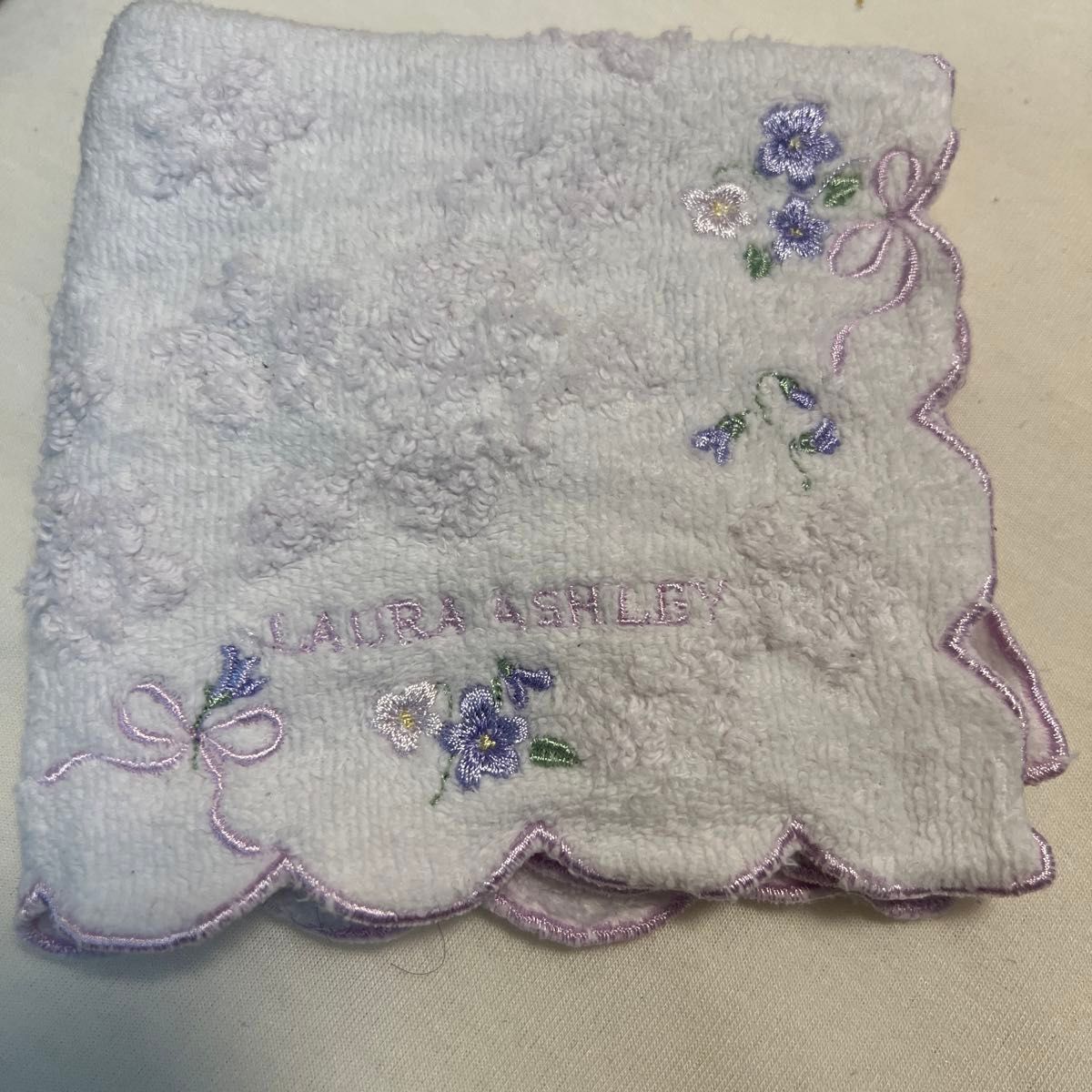 タオルハンカチ ローラアシュレイ 刺繍 ハンカチ 花柄　パープル　紫