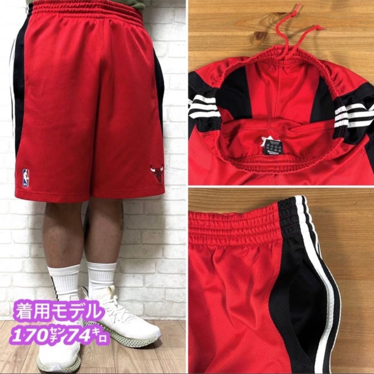 adidas × NBA シカゴ・ブルズ バスパン ハーフパンツ 刺繍ロゴ adidas × NBA シカゴ・ブルズ バスパン ハーフパンツ 刺繍ロゴ