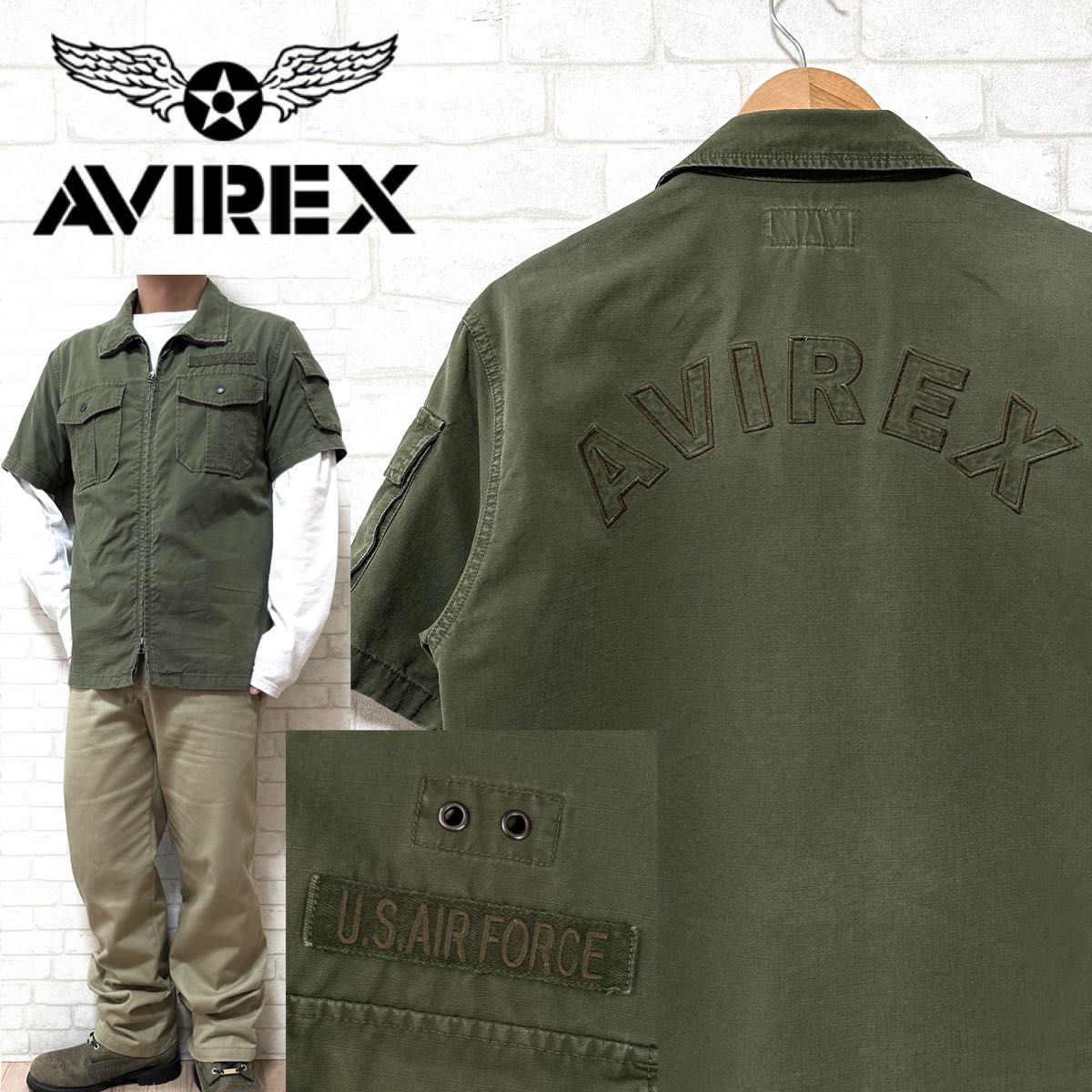 AVIREX アヴィレックス ジップアップ ミリタリーシャツ 刺繍 AVIREX アヴィレックス ジップアップ ミリタリーシャツ 刺繍