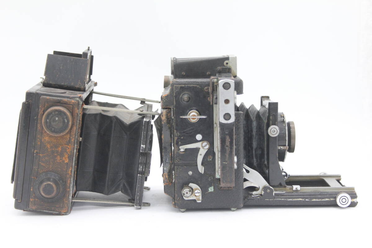 Y1068 エルネマン Ernemann-Werke A.G Dresden Graflex グラフレックス Carl Zeiss Jena Tessar 10.5cm F3.5 蛇腹カメラ2個セット ジャンクの画像5