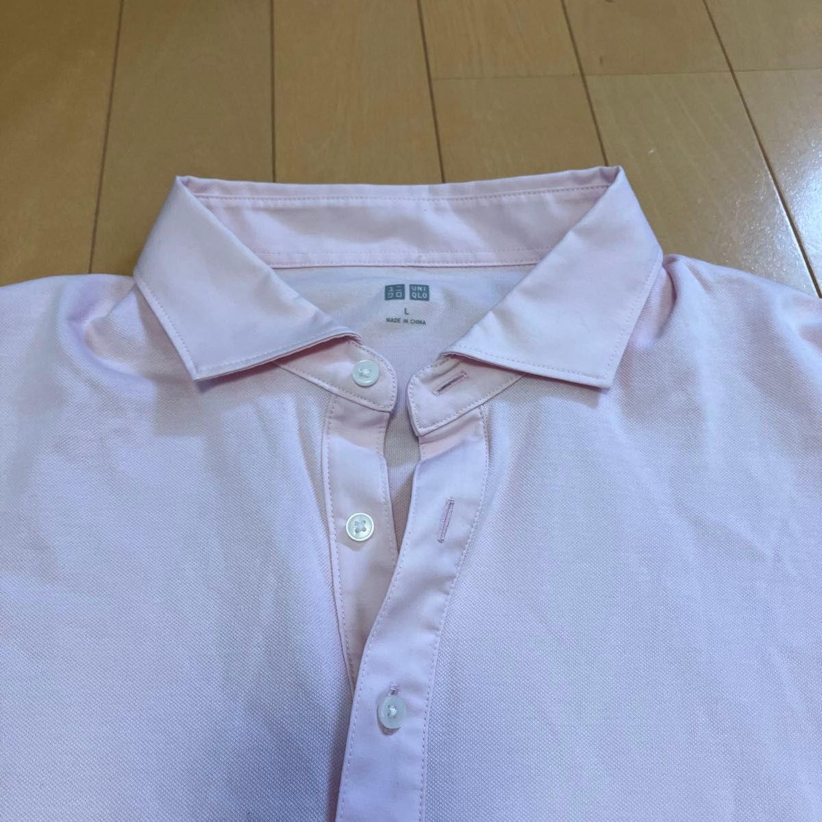 美品　ユニクロ　メンズ　エアリズム　半袖ポロシャツ　ピンク系　L